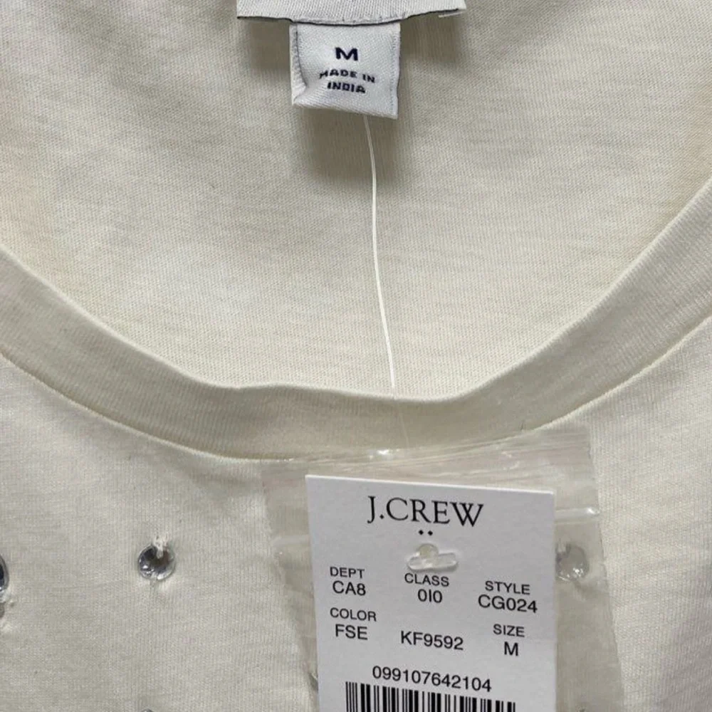 J. Crew White Embellished Short Sleeve Tee